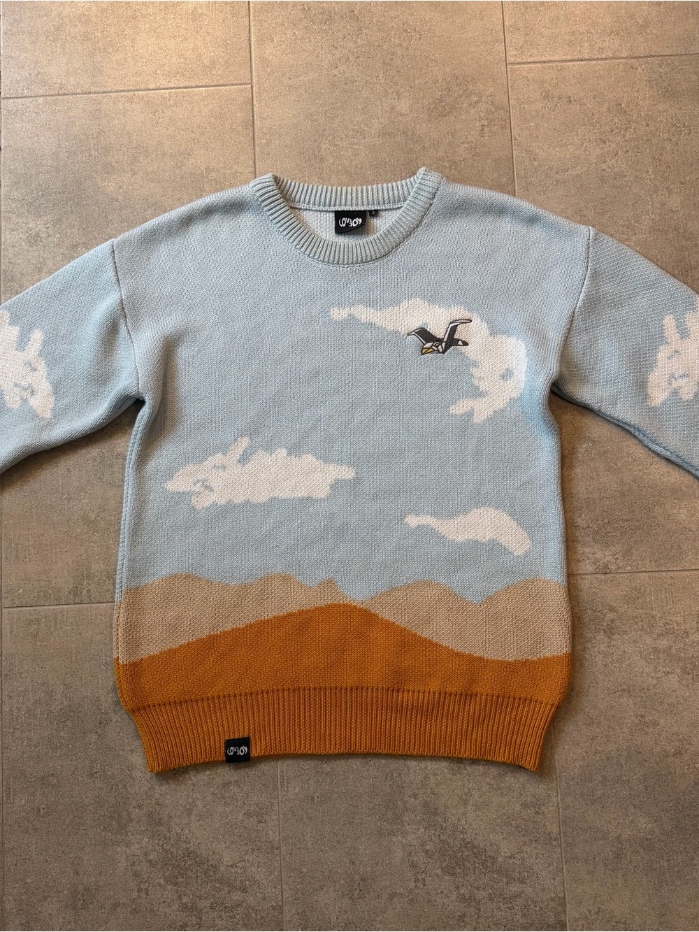 LOVEJOY Cloud Jumper Blue Knit Sweater S Pebble Brain Marvelous View Pullover